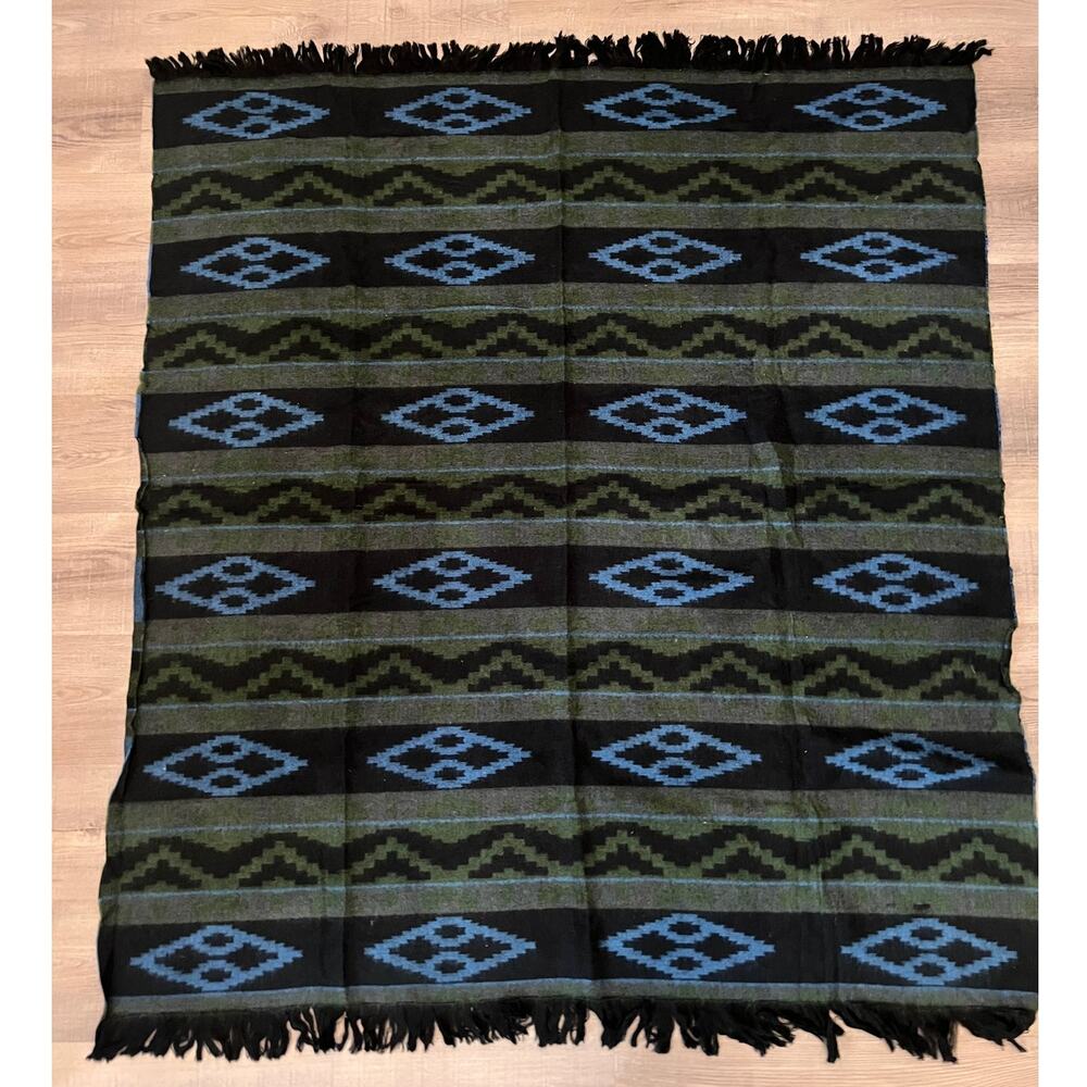 Blue & Green Soft Knit Geometric Print Woven Throw Blanket
